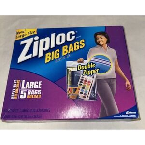 Ziploc BIG BAGS 5 COUNT LARGE 3 Gallon 15IN x 15IN‎ Double Zipper NEW